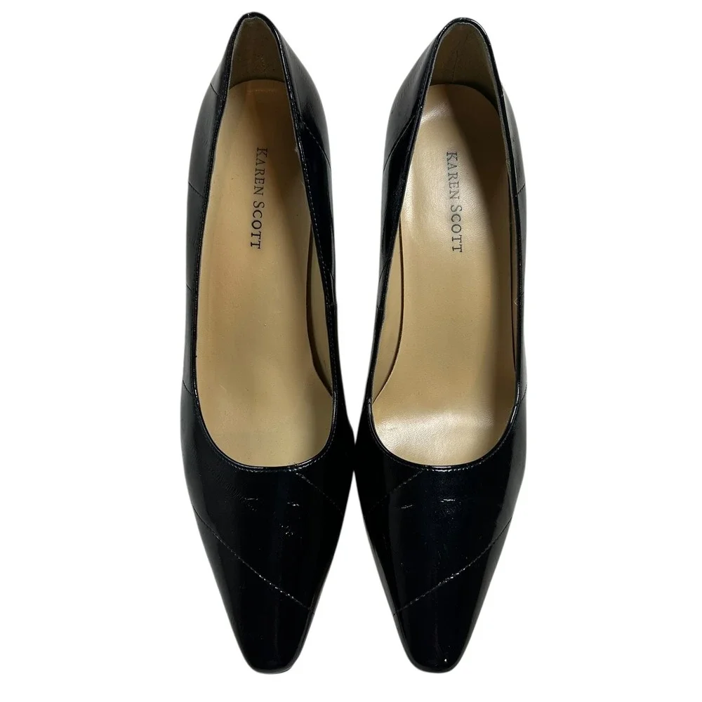 Karen Scott Black Patent Leather Pointed Toe Stiletto Heels Pumps Women Size 8M‎
